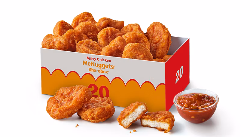 McDonald's Menu UK with Latest Updates & Prices - 2026 59 mcdonalds 20 Spicy Chicken McNuggets ShareBox Hero July promo 1 product header desktop